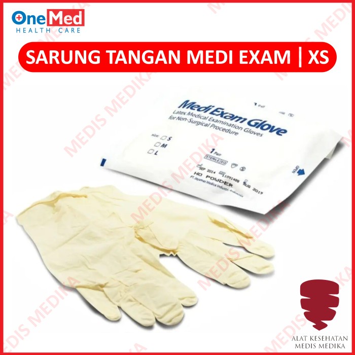 Sarung Tangan Medi Exam Glove Sterile Ukuran XS Onemed Medis  Handscoon Handscon Handskun Karet Latex Surgery Glove Steril Size Extra Small