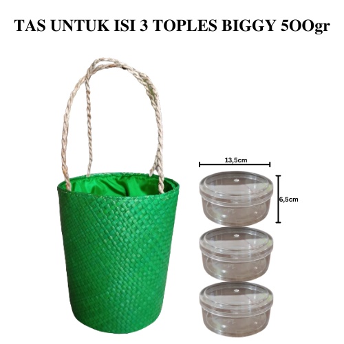 Tas Parcel Anyaman Pandan Isi 3 Toples List Kulit Sintetis Keranjang Hampers Lebaran Tas Parsel