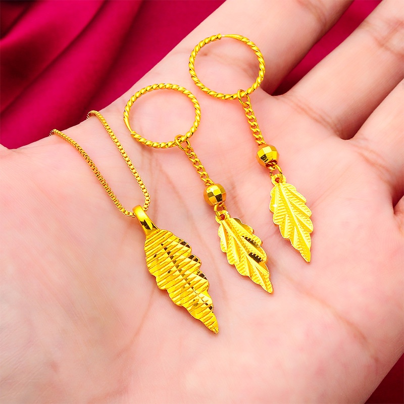 Goldkingdom Perhiasan Fashion Emas Asli Kadar 375Bangkok Aksesoris Ready Stock Daun Rumbai Anting Liontin Sederhana Dan Murah Hati Wanita