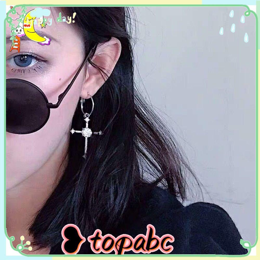 Top Diamante Anting Salib Anting Salib Gadis Wanita Pernikahan Gothic Aksesoris Pesta