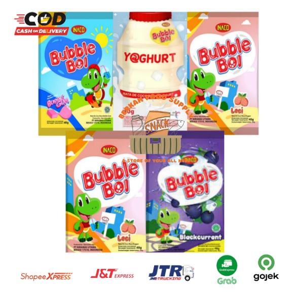 

( BERKAH ) INACO BUBBLE BOI Yogurt 40gr Nata De Coco Lychee Anggur Bubblegum Blackcurrant All varian Rasa natadecoco nata decoco jelly bubbleboi snack cemilan anak