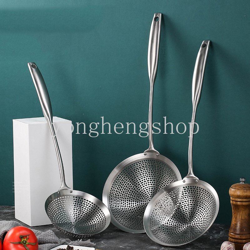 304saringan Skimmer Stainless Steel &lt;Unk&gt; Mie Ikan Goreng Sendok French Fries Minyak Goreng Serok Pangsit Colander Sieve Peralatan Dapur