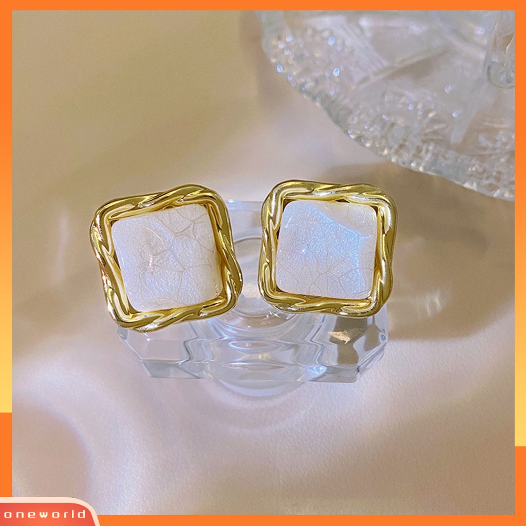 [WONE] 1pasang Ear Studs Square Anggun Temperamen Alloy Wanita Elegan Anting Stud Untuk Perjamuan