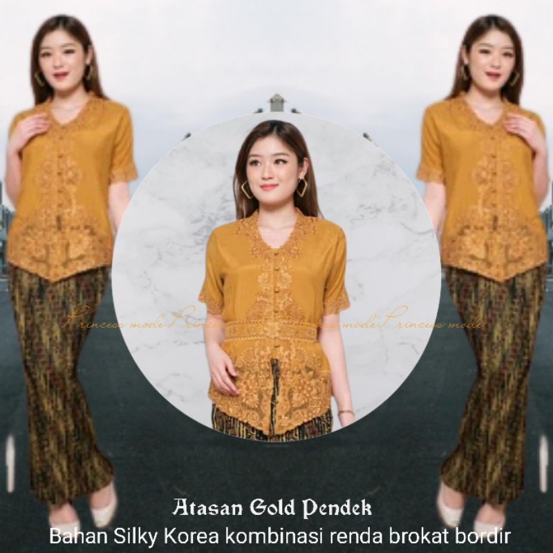 Atasan Kebaya Encim Bali Senada Modern Putih Lengan Pendek Brukat Bordir