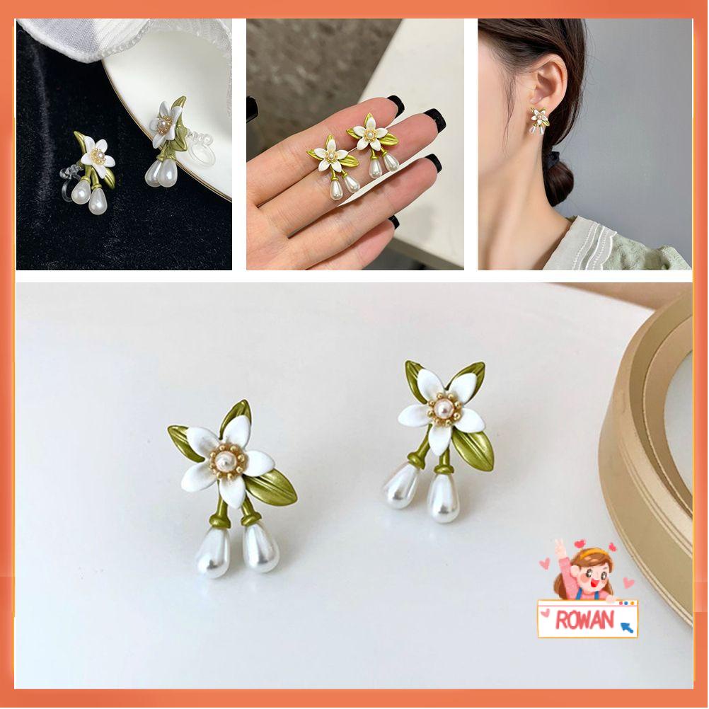 R-bunga Anting Mutiara Hadiah Elegan Fashion Dikontrak Bunga Camelia