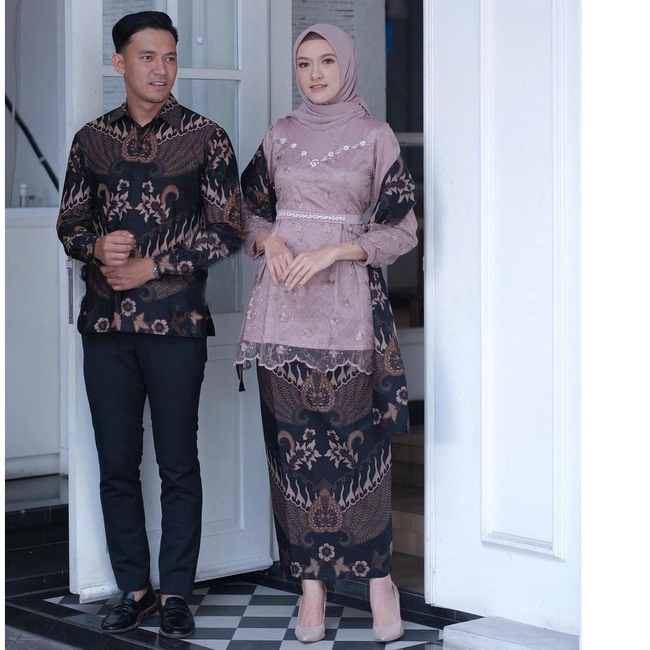 Viral SHOPASHOP SOLO Batik Kebaya Couple Fujina Payet Tulle mutiara / Kebaya Tunangan/ Kebaya Wisuda