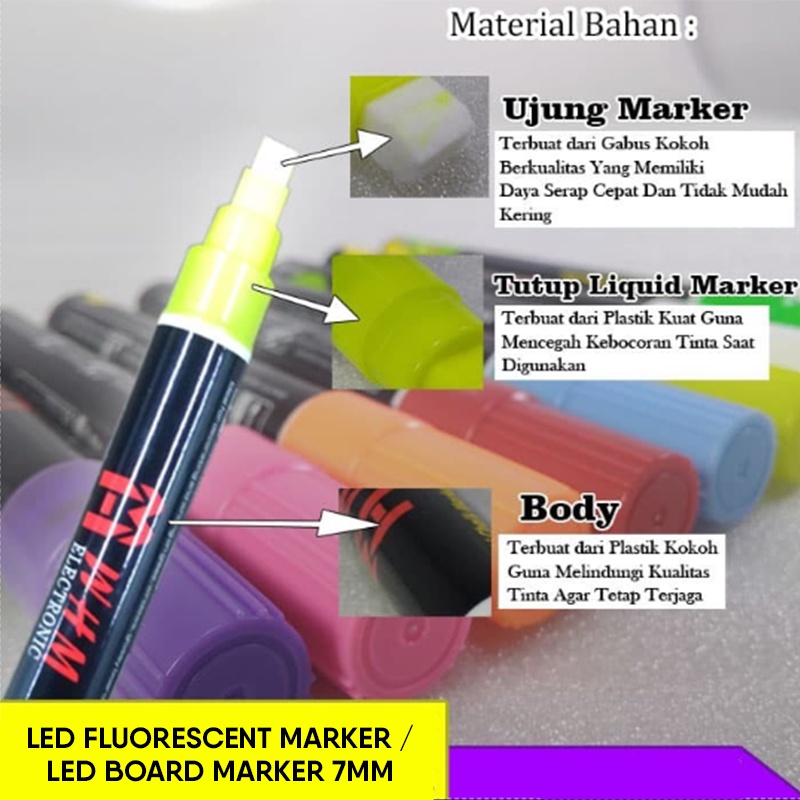 SPIDOL PAPAN TULIS LED 7MM 8PCS / SPIDOL KAPUR CAIR