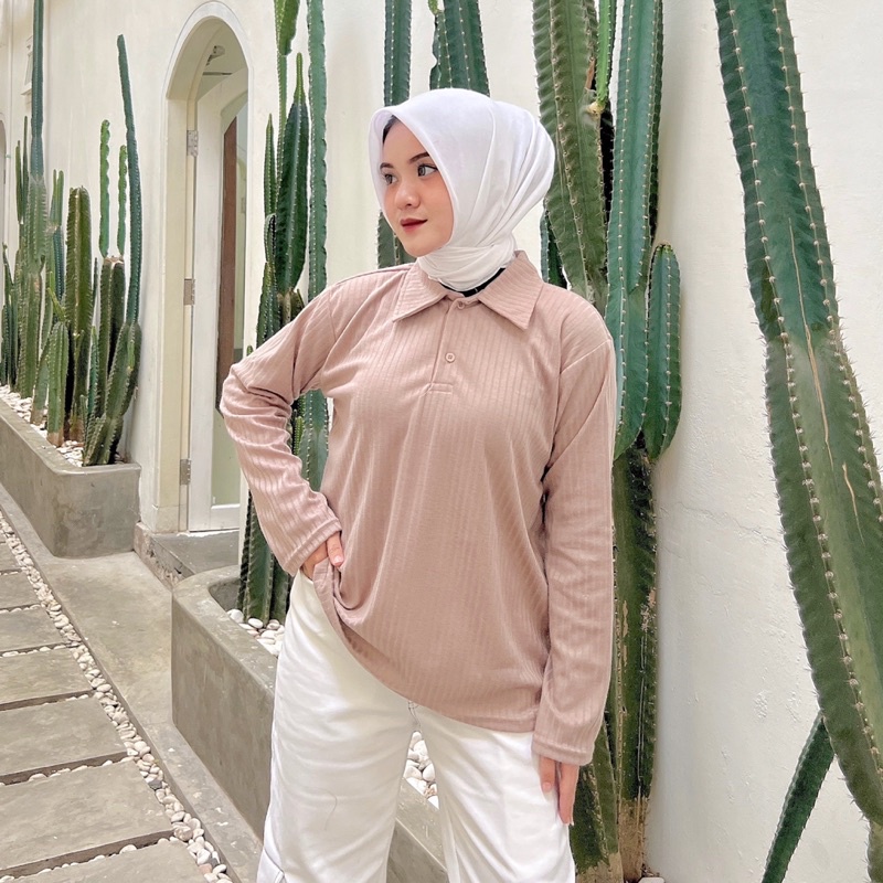 Kamya Long Sleeve Knit Polo Wanita Lengan Panjang Bahan Knit ByVitafa