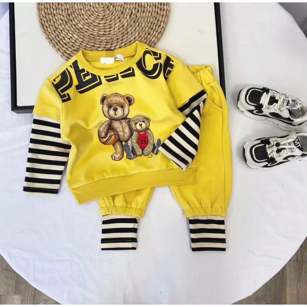 PROMO SETELAN SWEATER ANAK LAKI LAKI DAN PEREMPUAN 1-5 TAHUN MOTIF TWO BEAR TERBARU DAN TERLARIS MASA KINI