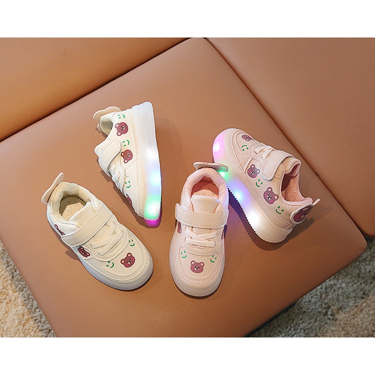 babyfit BEARY BEAR sepatu sneakers anak dengan lampu LED import tali velcro ty-0610r