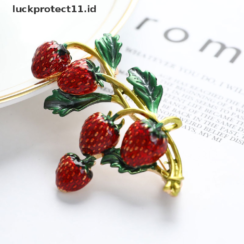 /Fashion Hot// Fashion// Strawberry Bros Pin Merah Desain Tanaman Lucu Jewellry Gaya Musim Panas.