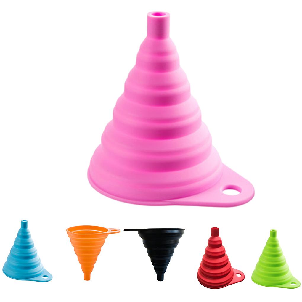 Collapsible Funnel Silicone Foldable Botol Air Dapur Minyak Cairan Bubuk Transfer Funnel Pink