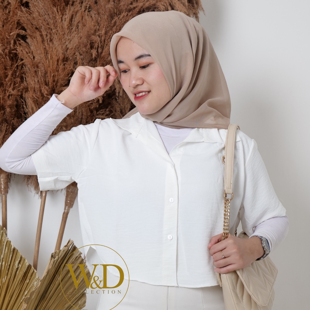 KEMEJA WANITA CROP POLOS LENGAN PENDEK CRINGKLE AIRFLOW