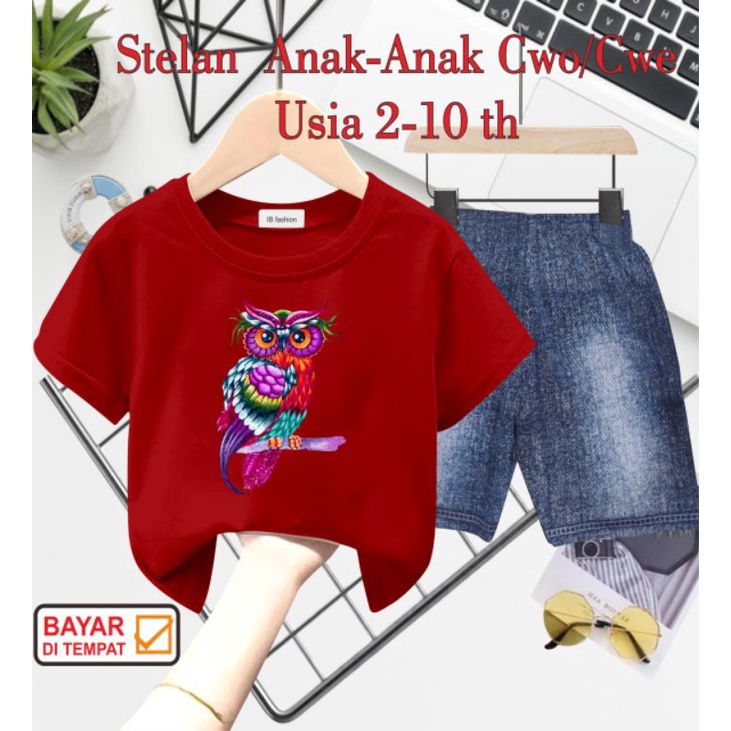 ((IB))SETELAN ANAK UNISEX SEMI JEANS/BIRD DIGITAL SABLON