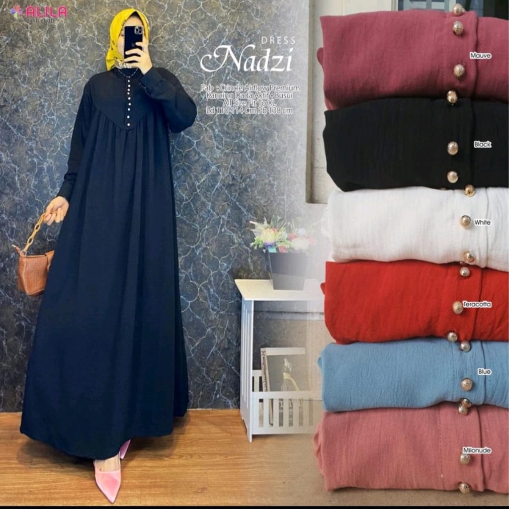 Nadzi Dress / ( Size M~L~XL ) / Dress WAnita / BAhan Crinkle AirFlow Premium / Gamis Prempuan Piral Crinkle / Baju Pesta Lebaran Terbaru Termurah / COD