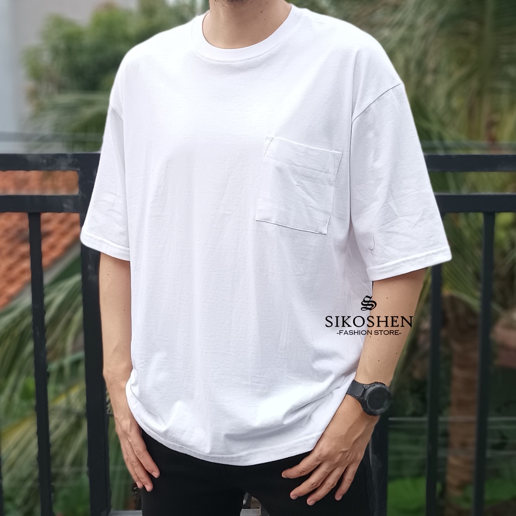 Kaos Oversize Polos Pria Bahan Tebal Saku Depan