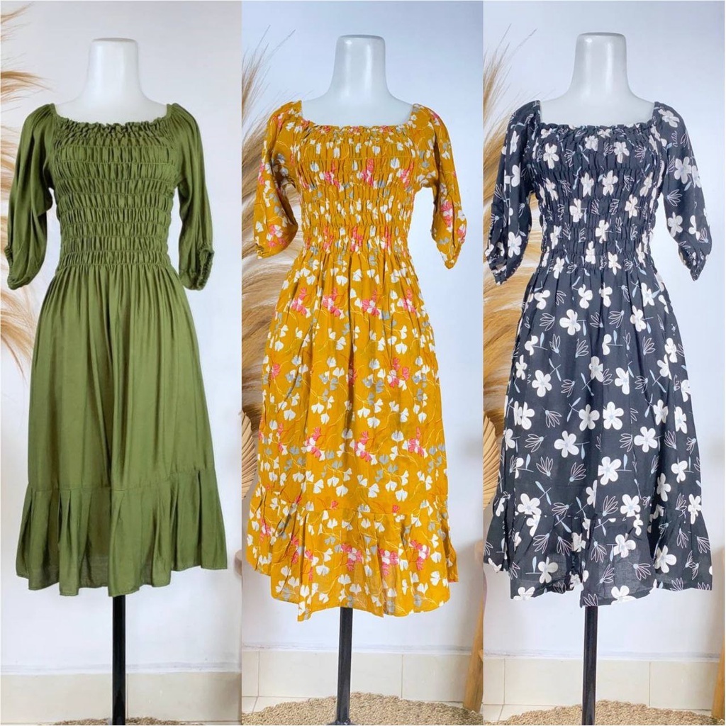 Dress Kerut Raflle Lily Bali/Dress Kerut tangan.(size XL &amp; XXL).