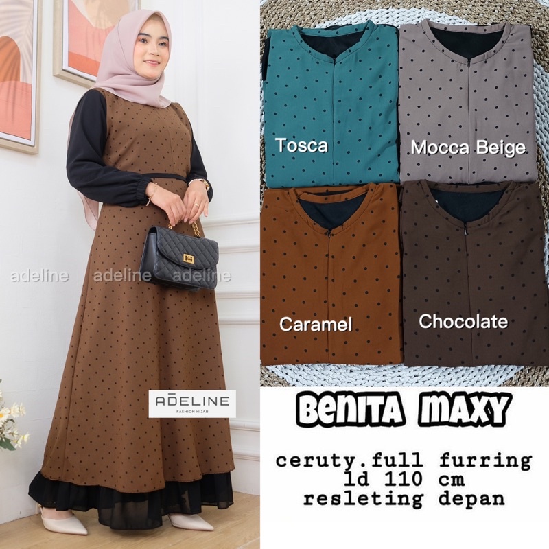 Benita Polka Maxy LD110 - Gamis Ceruty Full Furing Babydoll Premium / Bonita Maxy Serra Dress / 516-7100