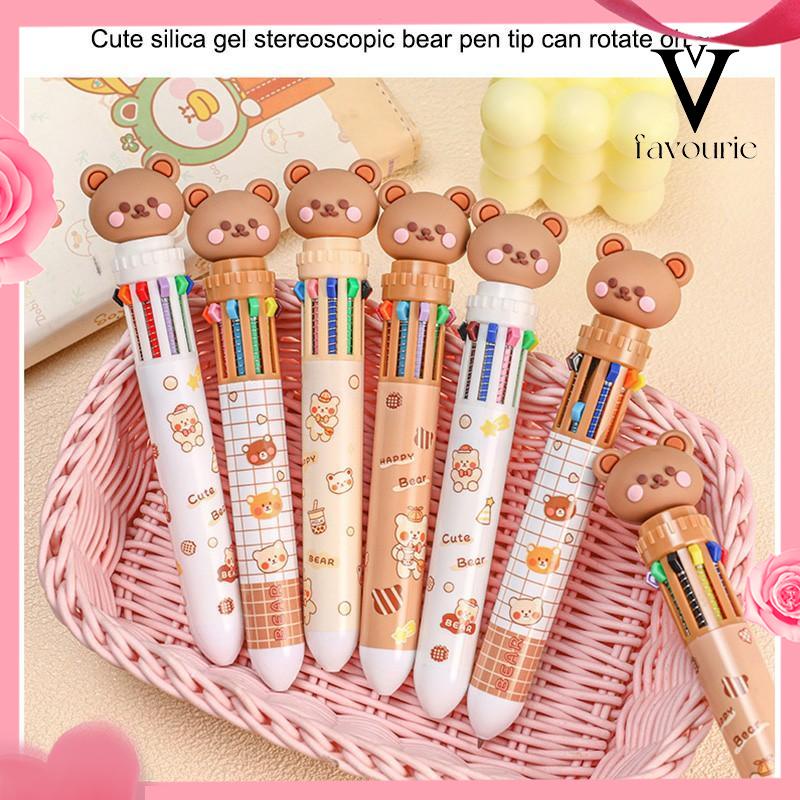 COD1pc Pulpen Mekanik 10 Warna Warni Rectractable Pen Color Motif Kartun Lucu Bear Grid Kotak Aesthetic Bolpoin Alat Tulis Sekolah-FA