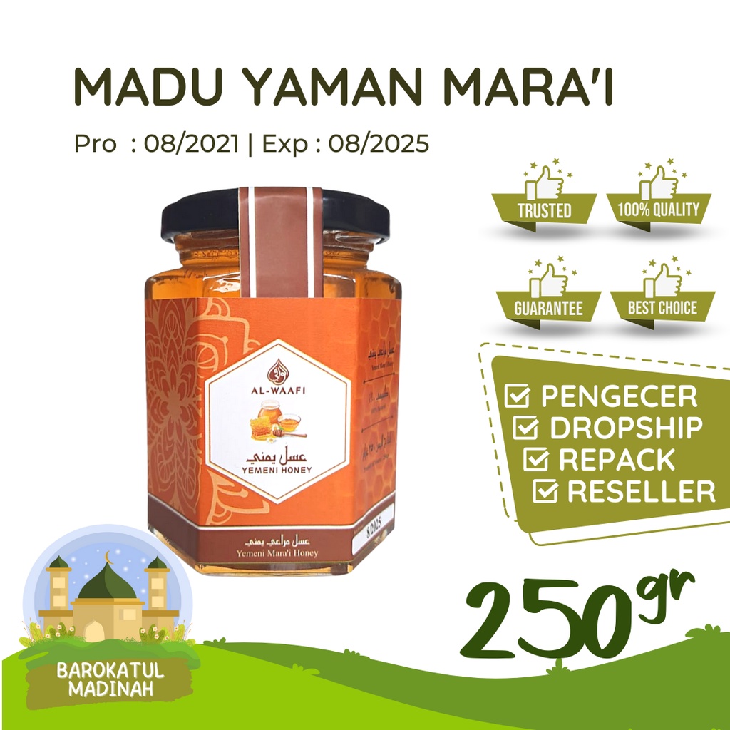 

MADU YAMAN MARA'I AL WAAFI 250GR PREMIUM ORIGINAL MURNI 100% ASLI IMPORTIR RESMI PANEN TERBARU FRESH MADU MARAI MAROI IMPORT YEMENI MADU ARAB BUKAN ALSHIFA AL SHIFA