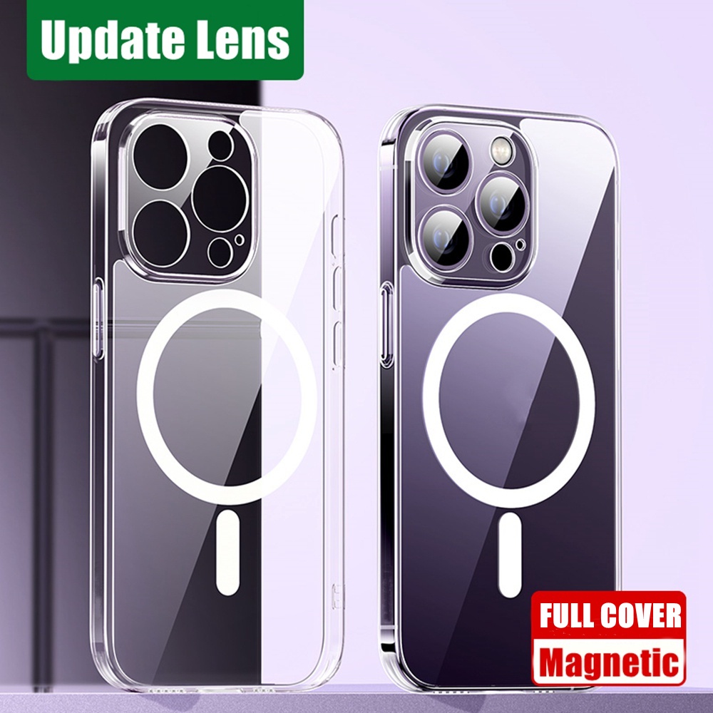 Casing Ponsel Magnetik Transparan Untuk iPhone 14 13 12 11 Pro MAX Wireless Charging Cover Untuk iPhone XS MAX XR 7+8 Plus casing Magnet