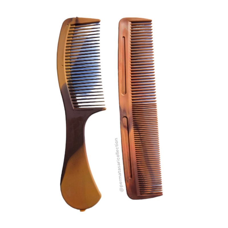 Sisir Rambut Gagang Lurus Plastik Kayu Besar Saku Kecil Brown Cokelat Coklat Hitam