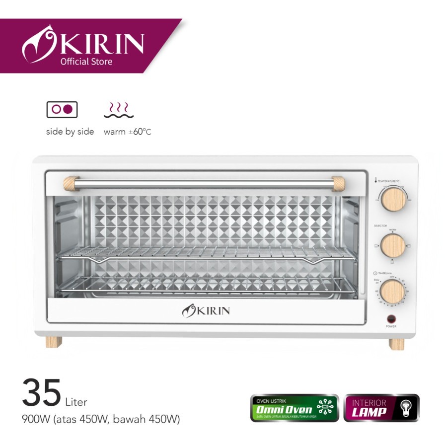 Oven Kirin KBO-350WB Oven Listrik Kirin 35 Liter KBO 350 WB Low Watt Wide Body