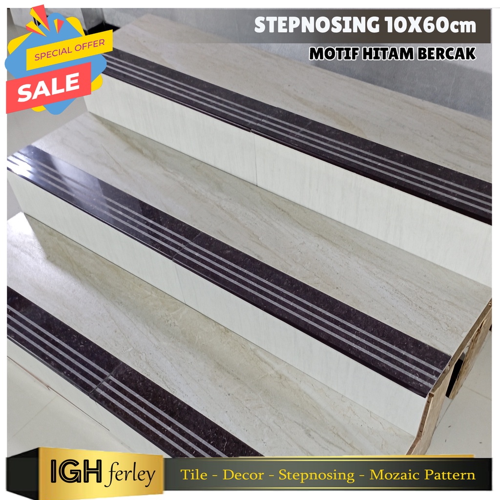 Stepnosing Granit 10x60 Hitam Bintik Glossy Termurah Lantai Tangga Anti Selip Original Granite Tile