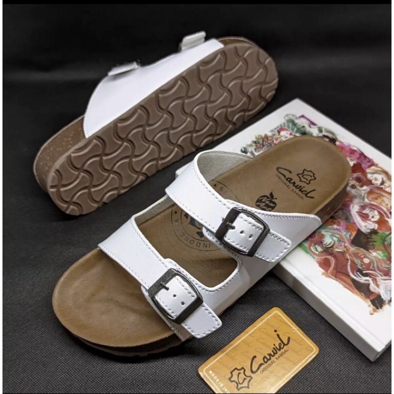 Sandal Carviel Wanita Jepit Selop Warna Putih