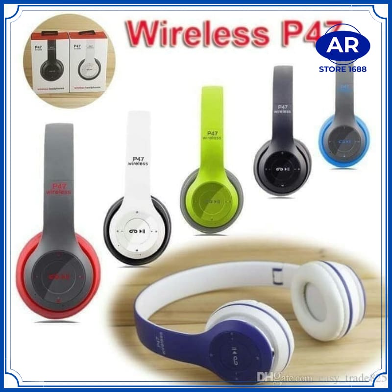 AR HEADPHONE BLUETOOTH P47 WIRELESS STEREO PRO BASS / HEADSET/HANDSFREE P47 BANDO GAMING WIRELESS