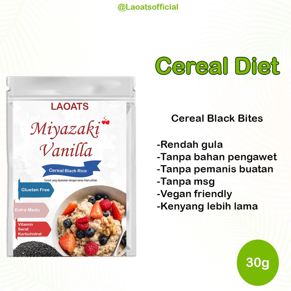 

Sereal Diet Pelangsing Penurun Berat Badan Rolled Oat Almond Milk Chia Seed Oatmeal Rendah Gula Beras Hitam Miyazaki Vanilla Laoats (30g)