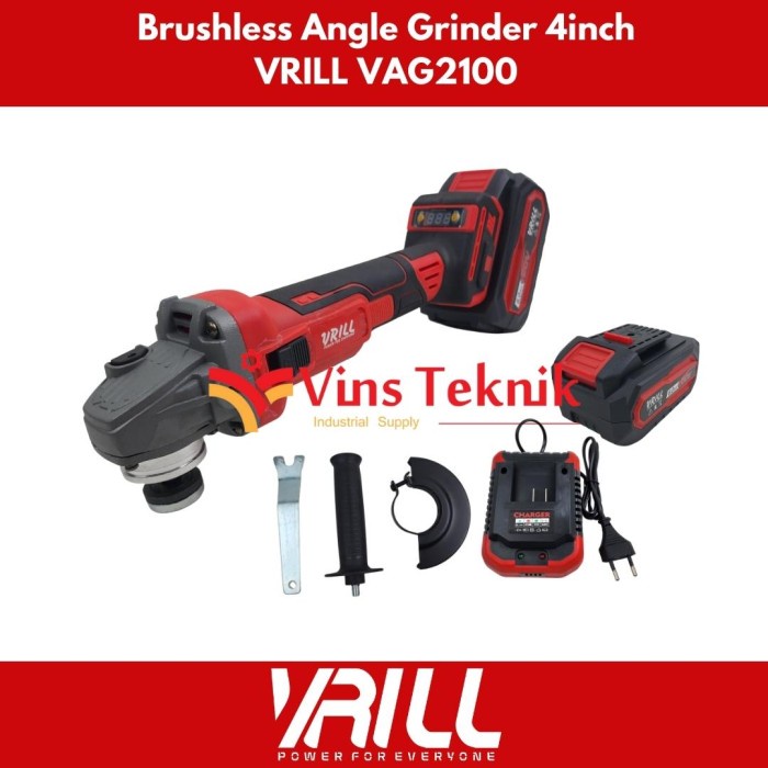Cordless Angle Grinder Mesin Gerinda Baterai 4 Inch Vrill Vag2100