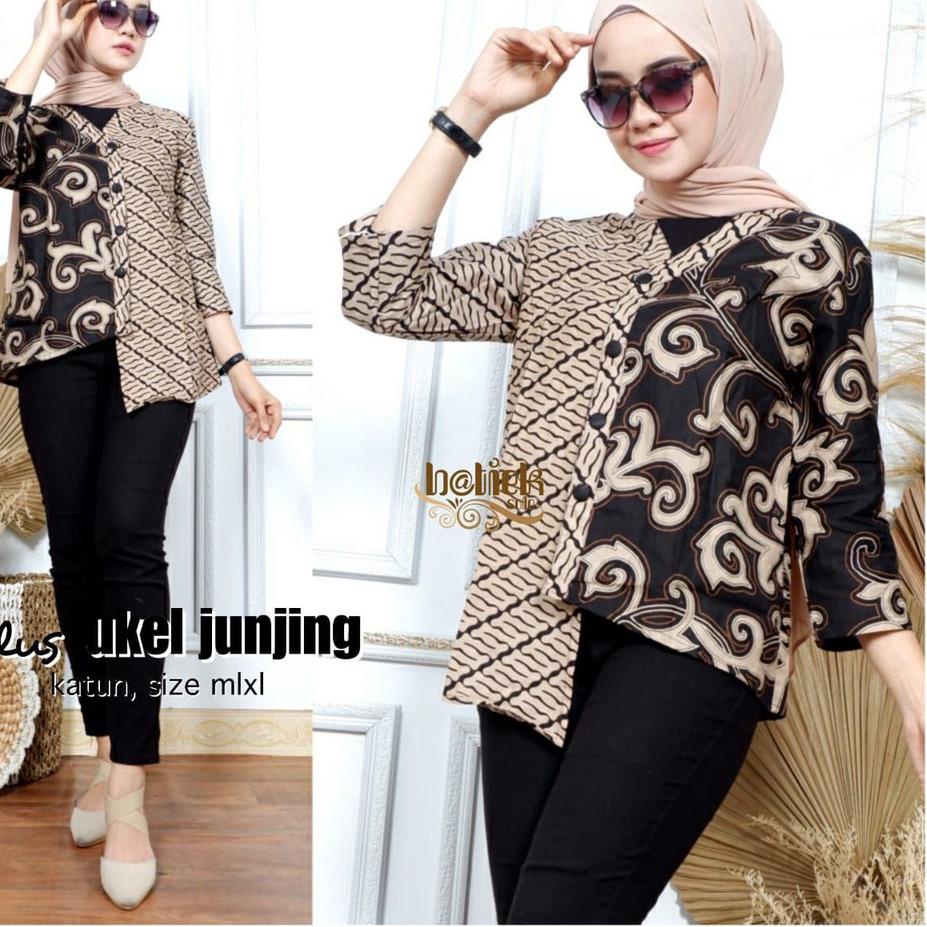 Murah Banget Baju Batik Wanita Blouse Atasan Modern 2021 COKLAT MUDA M-L-XL Batik Pekalongan Sarombi