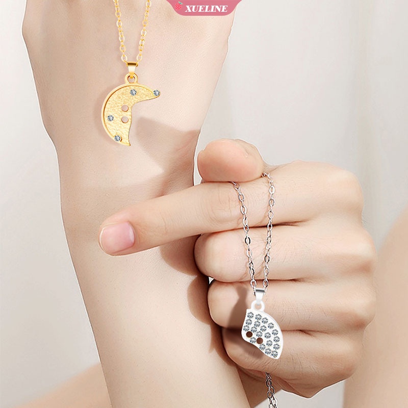 Kreatif Tombol Bulat Berongga Magnetik Sederhana Cinta token Perhiasan Hari Valentine Kalung 2set [ZXL]