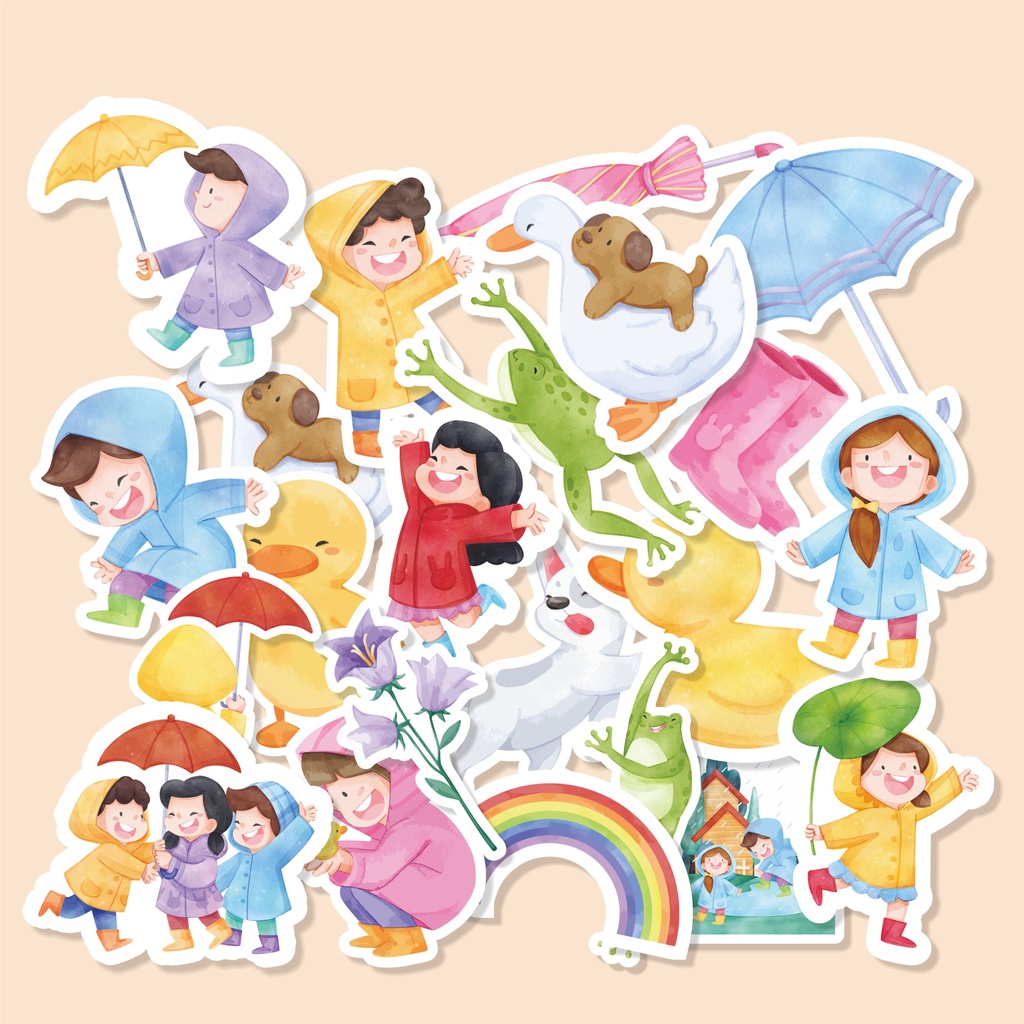 

( 50 pcs )Random stiker satuan murah\cetak stiker scrapbook tema RAINY DAY