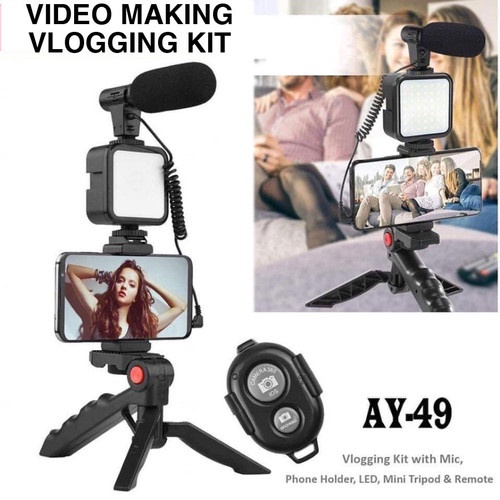 VLOGGING KIT ALAT VLOG HP LENGKAP YOUTUBERS VLOGER 5IN1 1 ITEM TRIPOD LED MICROPHONE REMOT