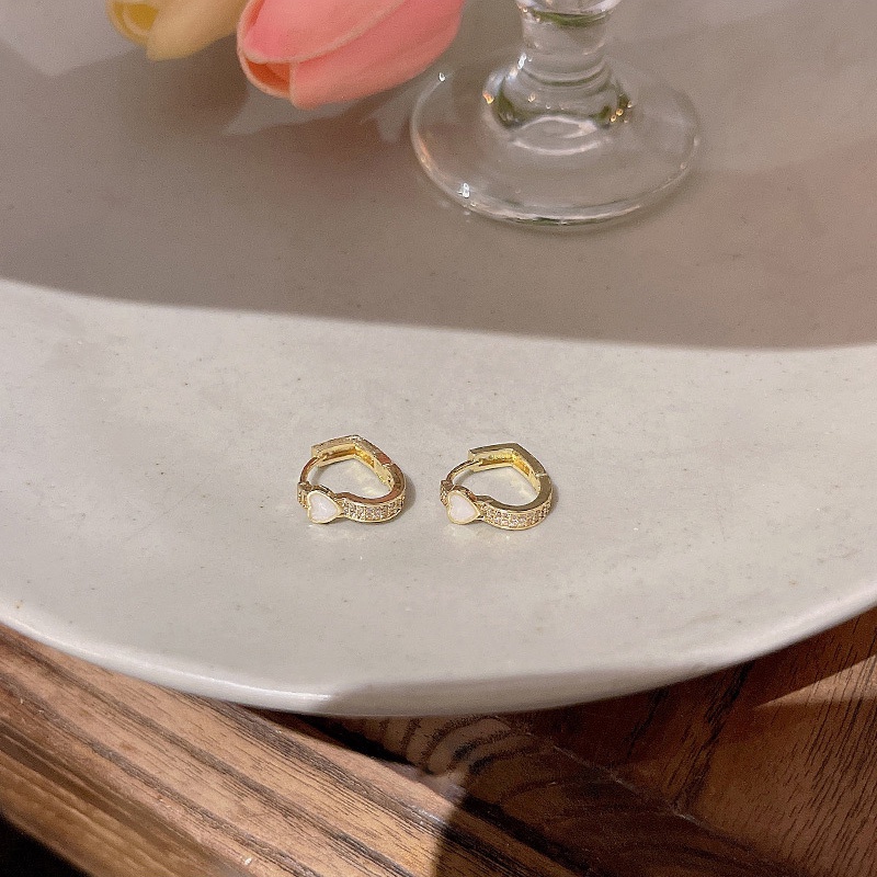 Kualitas Tinggi925 Perak Jarum Zirkon Anting Hati Fashion Wanita Anting Hoop