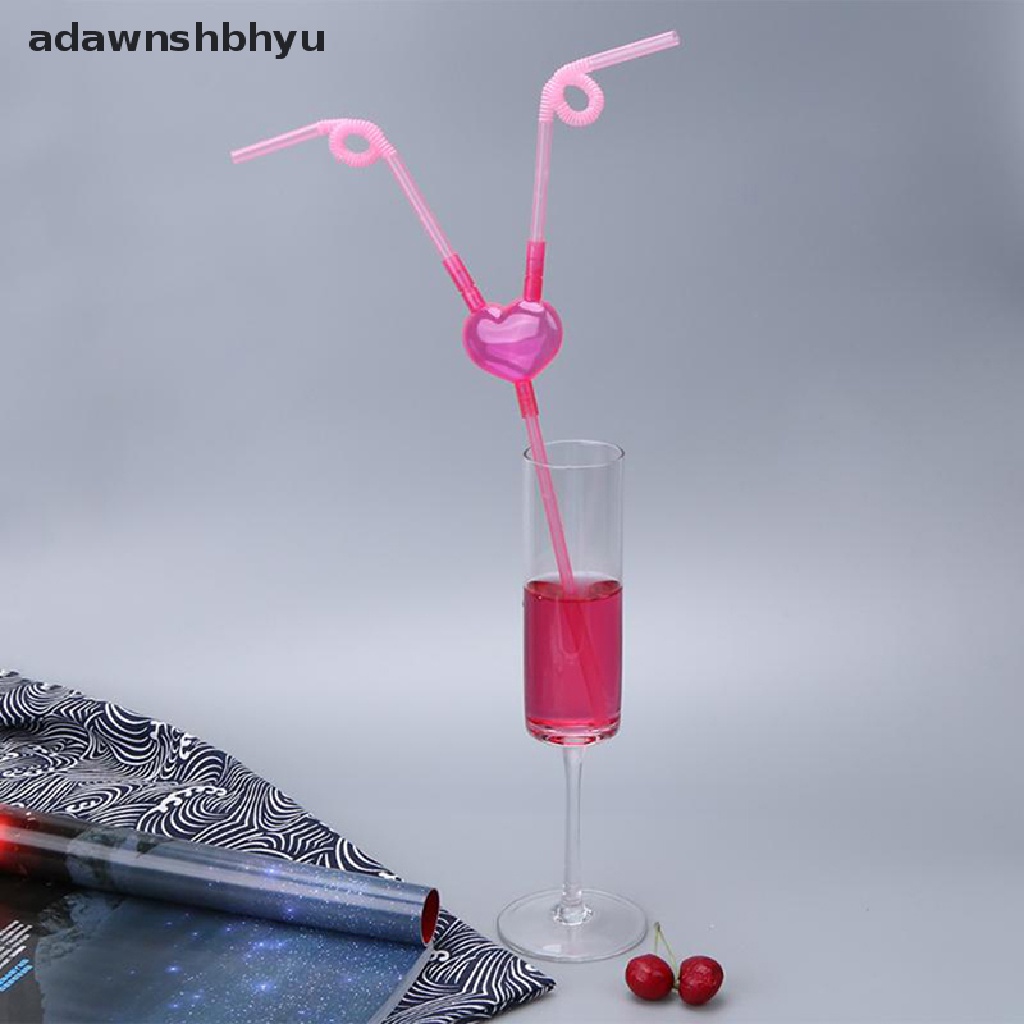 Adawnshbhyu Love Heart Double Straw Sedotan Tabung Minum Fleksibel Unik Sedotan Bar Aksesoris ID