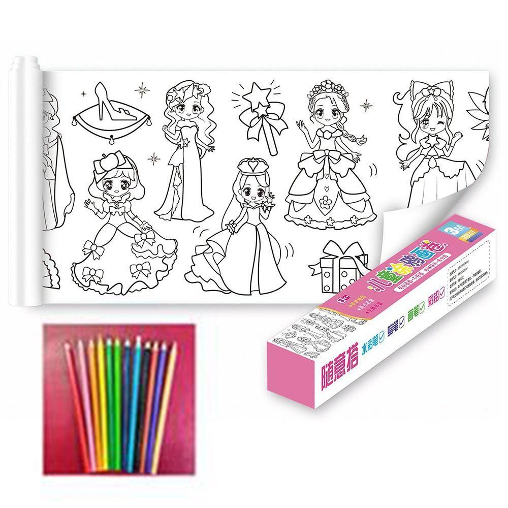 Top Roll Gambar Anak-Anak Desain Baru Hadiah Kreatif DIY Lukisan Menggambar Kertas Isi Warna Dengan 12warna Pensil