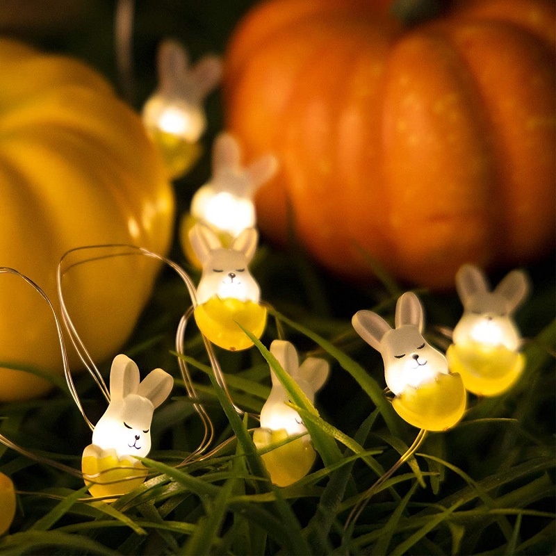 2m 20lampu Paskah LED Bunny Wortel Telur String Lampu USB Tenaga Baterai Kawat Tembaga Peri Lampu Malam Hias Selamat Paskah Perlengkapan Pesta