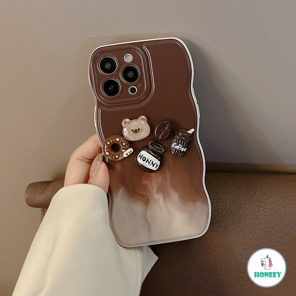 IPHONE Yummy 3D Donat Cangkir Kopi Beruang Coklat Casing Ponsel Kompatibel Untuk Iphone14 13 12 11 Pro Max Shockproof Lembut TPU Belakang Ponsel Cover