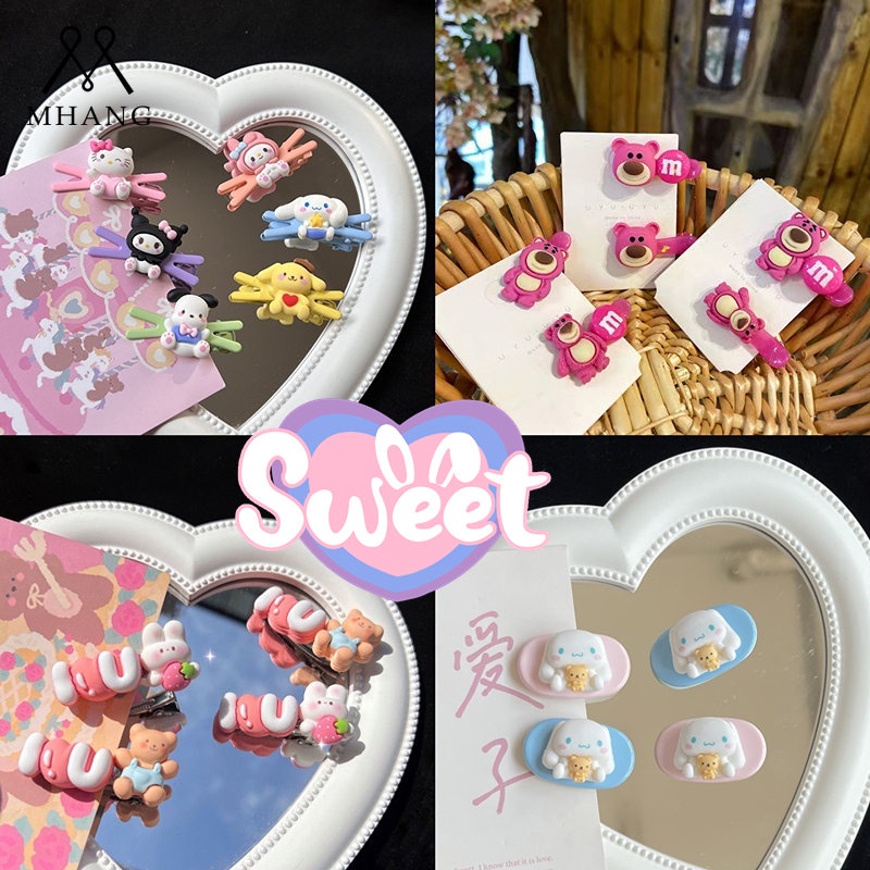 Kartun Mini Sanrio Strawberry Beruang Sanrio Anak Jepit Rambut Manis Dan Indah Bunga Cinta Logam Jepit Rambut Warna Permen Klip Samping Anak
