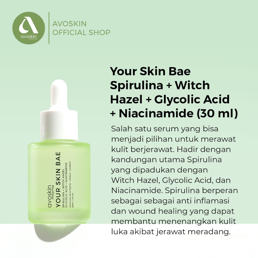 AVOSKIN Your Skin Bae YSB Serum 30ml Toner 100ml (Niacinamide, Salicylic Acid, Alpha Arbutin, Hyaluronic, Marine Collagen, Azeclair, Lactic Acid, Vitamin C, Panthenol Mugwort, Hyacross, Ceramide, Kojic, Tranexamic, Mandelic, Spirulina, Tea Tree)