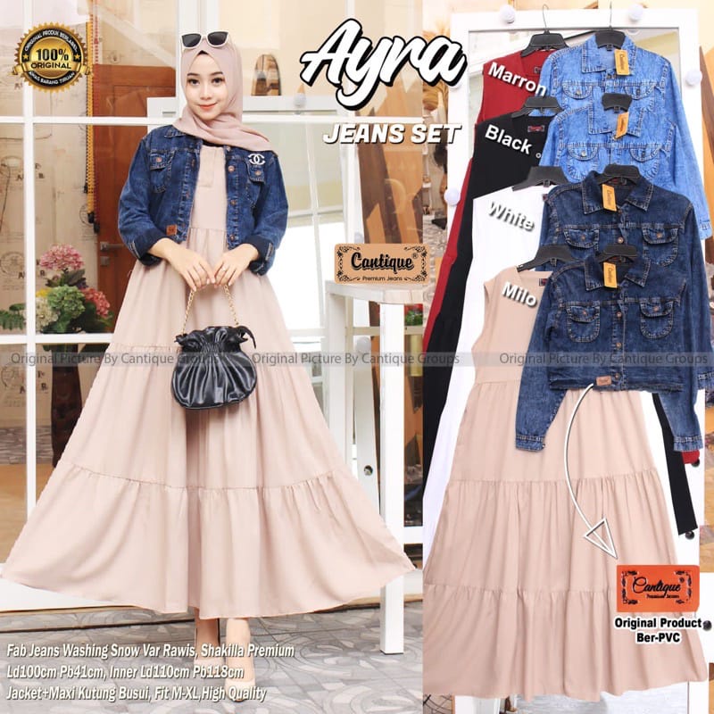 One Set Dres Outher Jaket Jeans Crop Rawis One Set Inner dan Jaket 2022-6