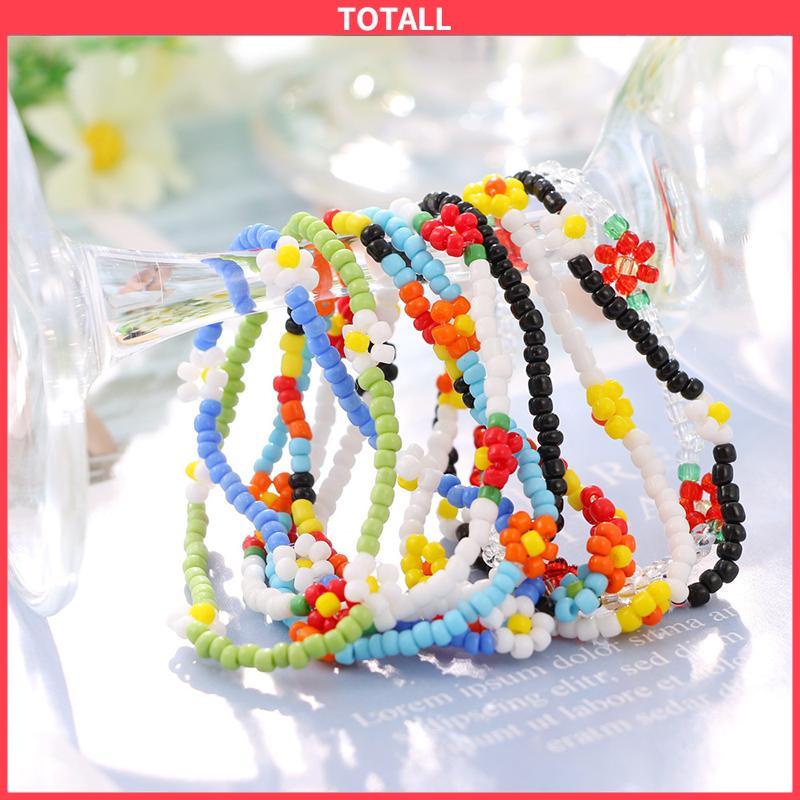 COD Anyaman gelang kaki manik-manik beras warna-warni Gaya pantai Bohemian daisy gelang kaki wanita-Totall