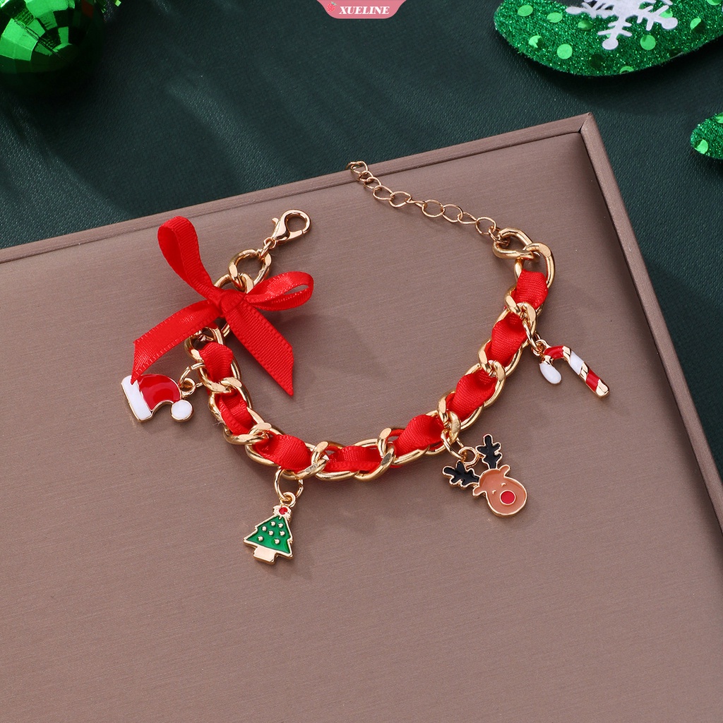 Baru Perhiasan Natal Pesona Gelang Dengan Topi Natal Pohon Natal Tongkat Berjalan Tenun Tangan Gelang Halus Untuk Gadis Anak Hadiah [ZXL]