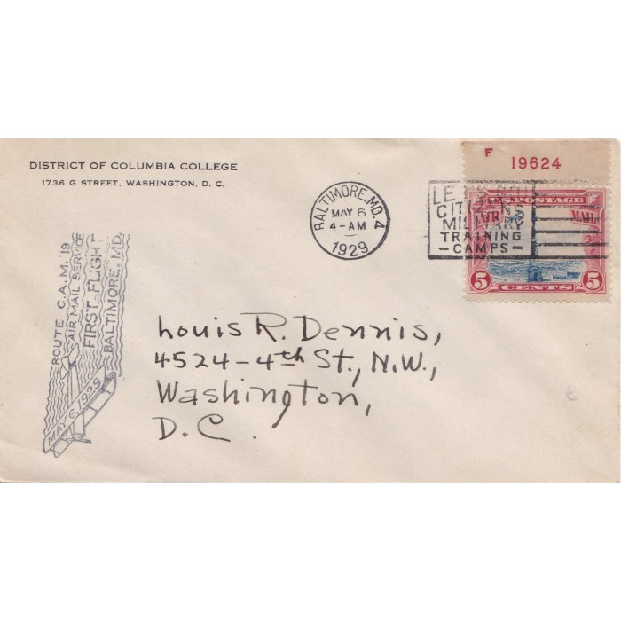 

A238 Perangko Surat Kuno Amerika Serikat To Washington D.C 1929 Used
