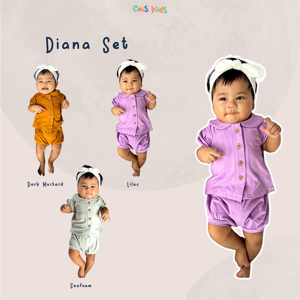 Baju bayi setelan harian new born berkerah Diana setelan lengan pendek celana pendek bahan adem cotton kaos bamboo anti alergi