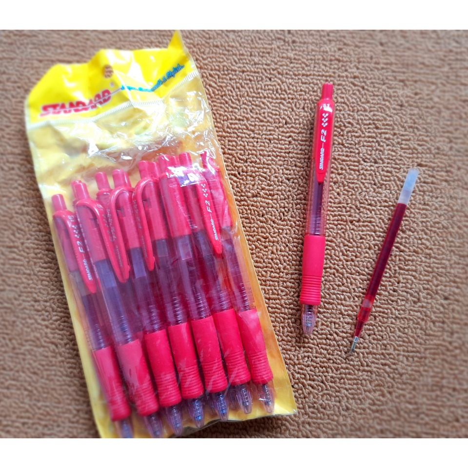 Pulpen Gel F2 Standard Merah isi 12 pcs Original Obral