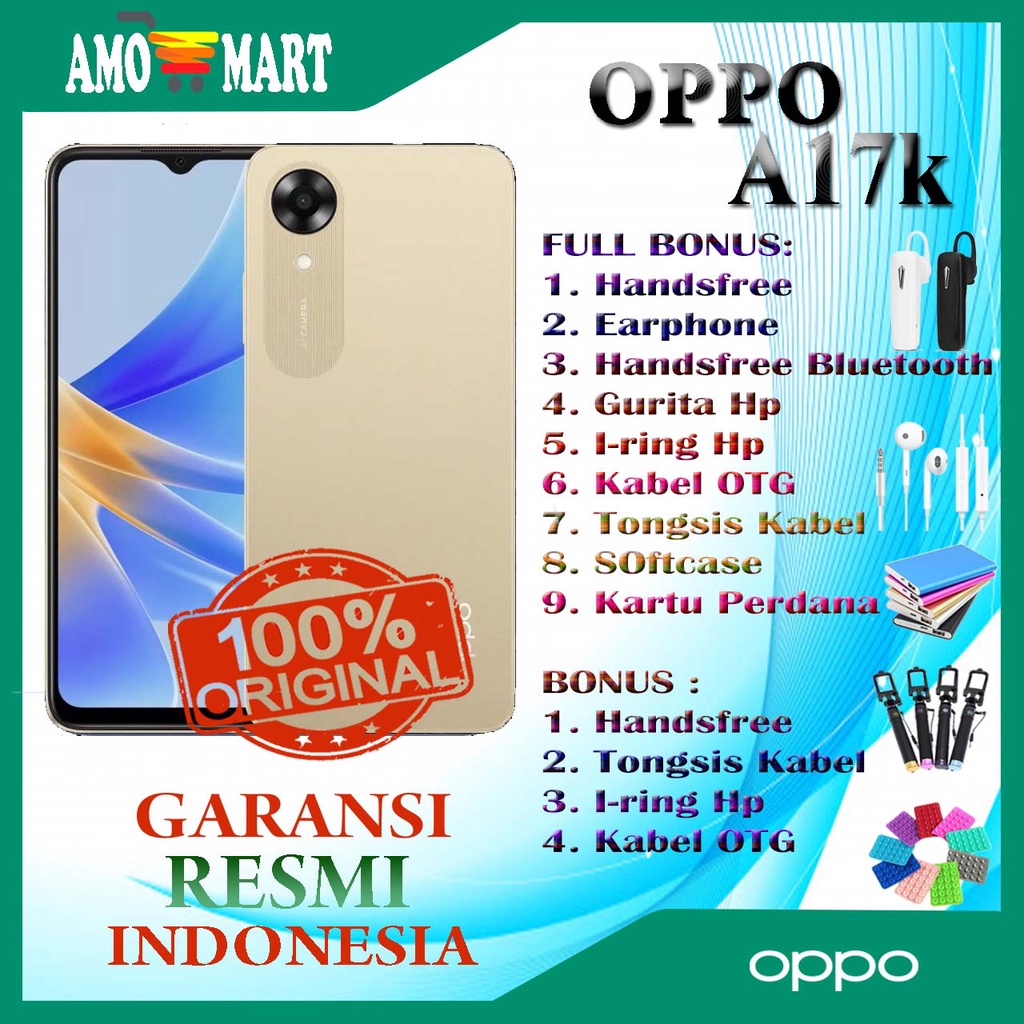 HP OPPO A17K 3/64GB NEW 100% ORI GARANSI RESMI OPPO INDONESIA